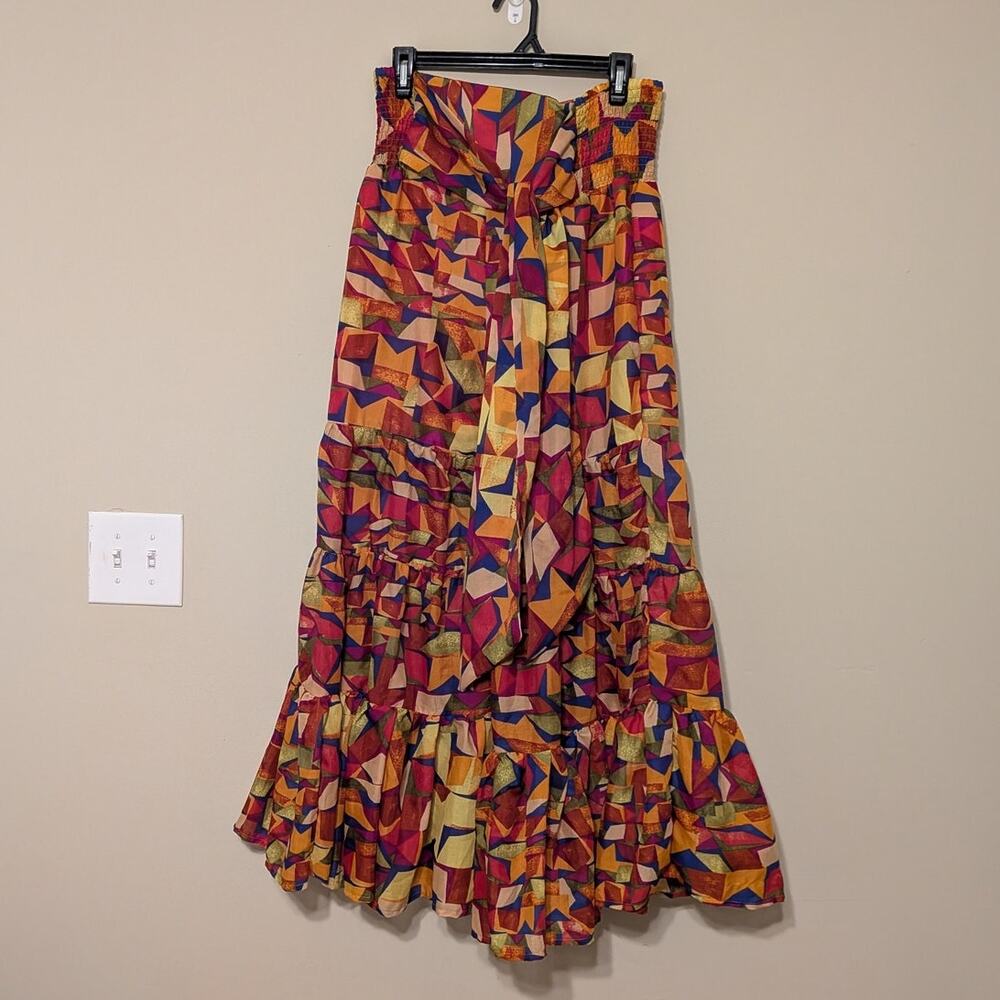Truth NYC 70's Retro High Waisted Pants With Geometric Pattern With Tie